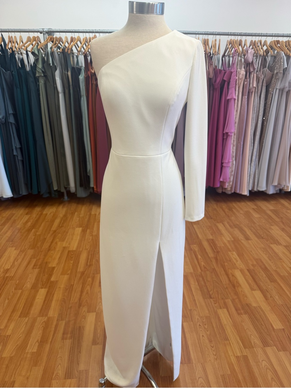 Jenny Yoo Ivory Carrera One-Shoulder Gown with Front Slit
